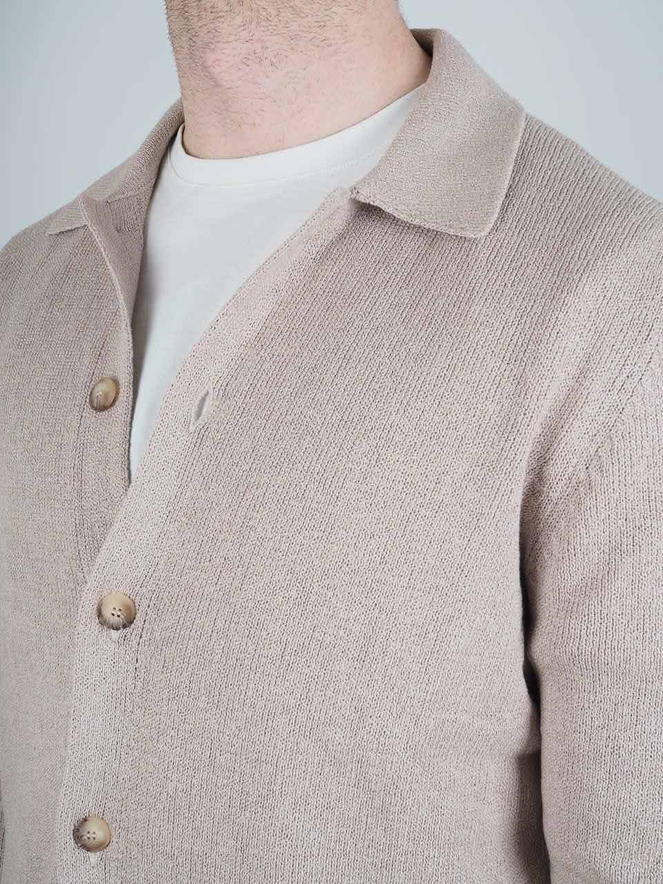 Knitted Cotton Cashmere Long Sleeve Shirt Beige