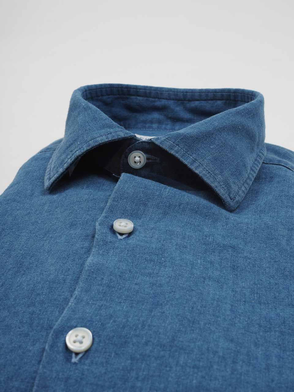 Washed Cotton Linen Denim Blue Shirt