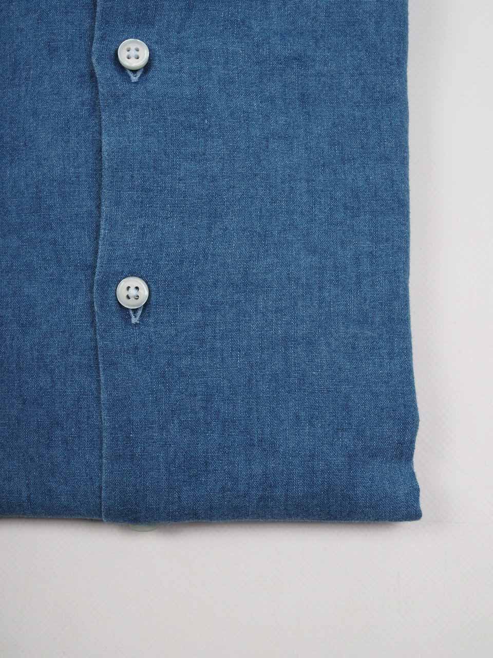 Washed Cotton Linen Denim Blue Shirt