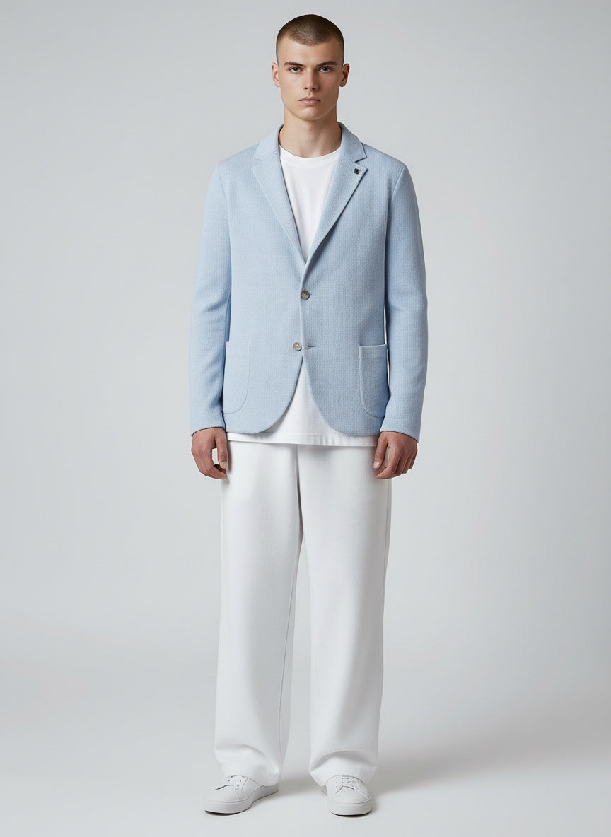 Gran Sasso Knitted Linen Cotton Blazer Light Blue