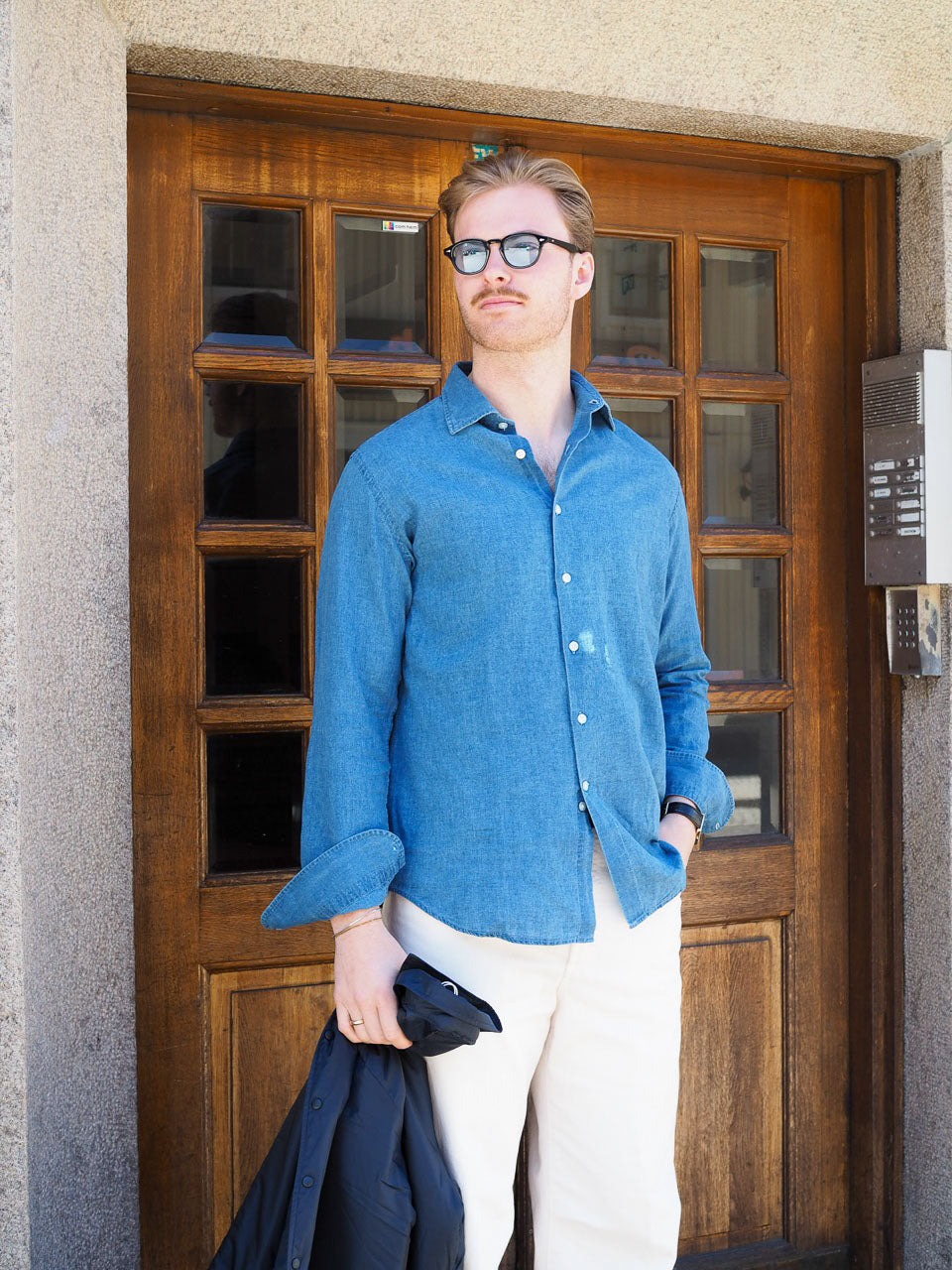 Washed Cotton Linen Denim Blue Shirt