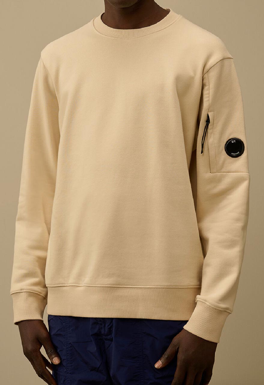 Crew Neck Diagonal Raised Fleece Beige