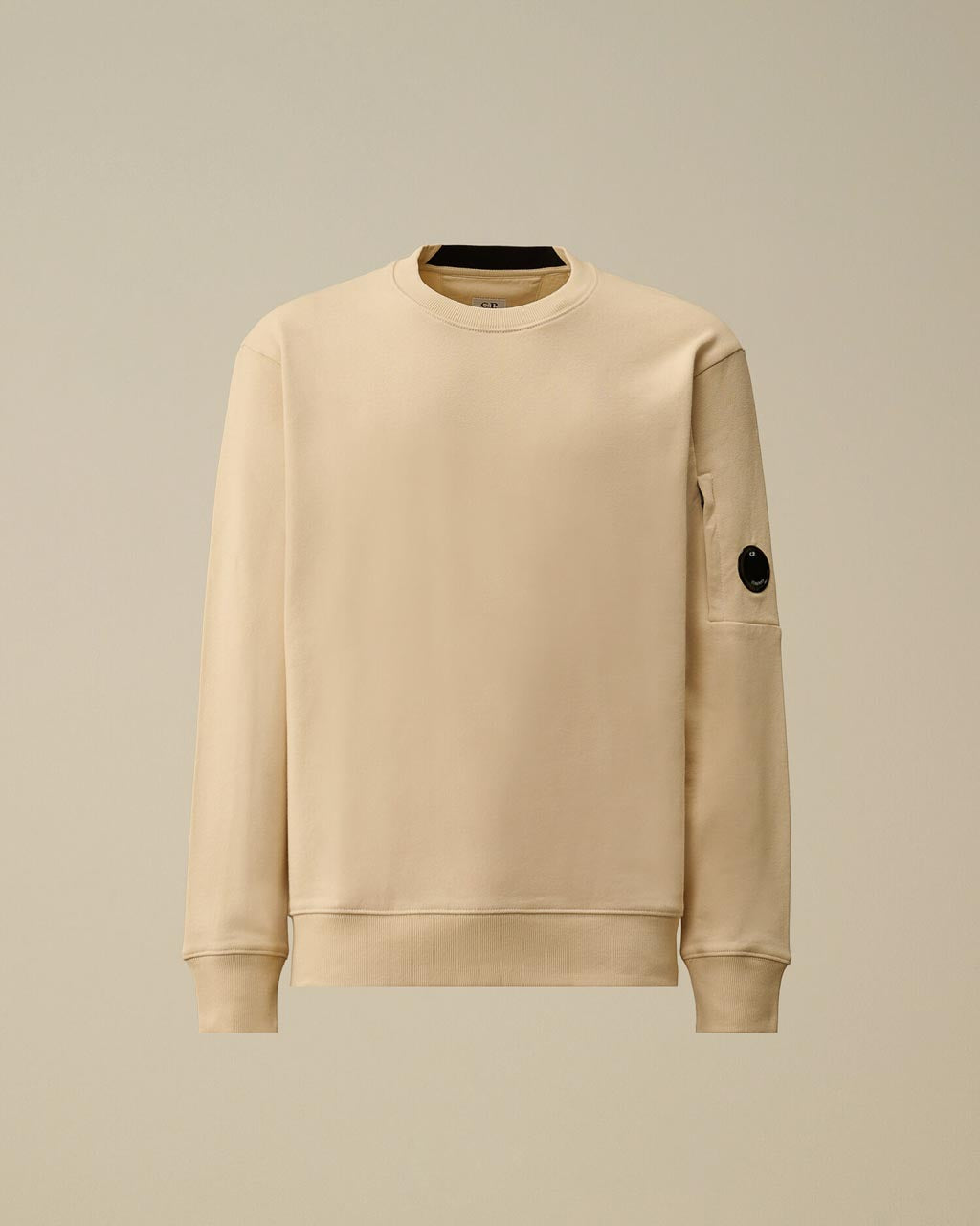 Crew Neck Diagonal Raised Fleece Beige