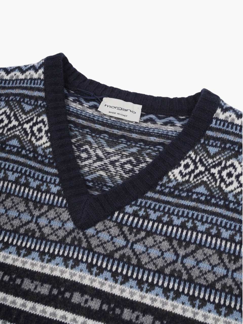 Morgano Knitted Checked Wool Vest Navy