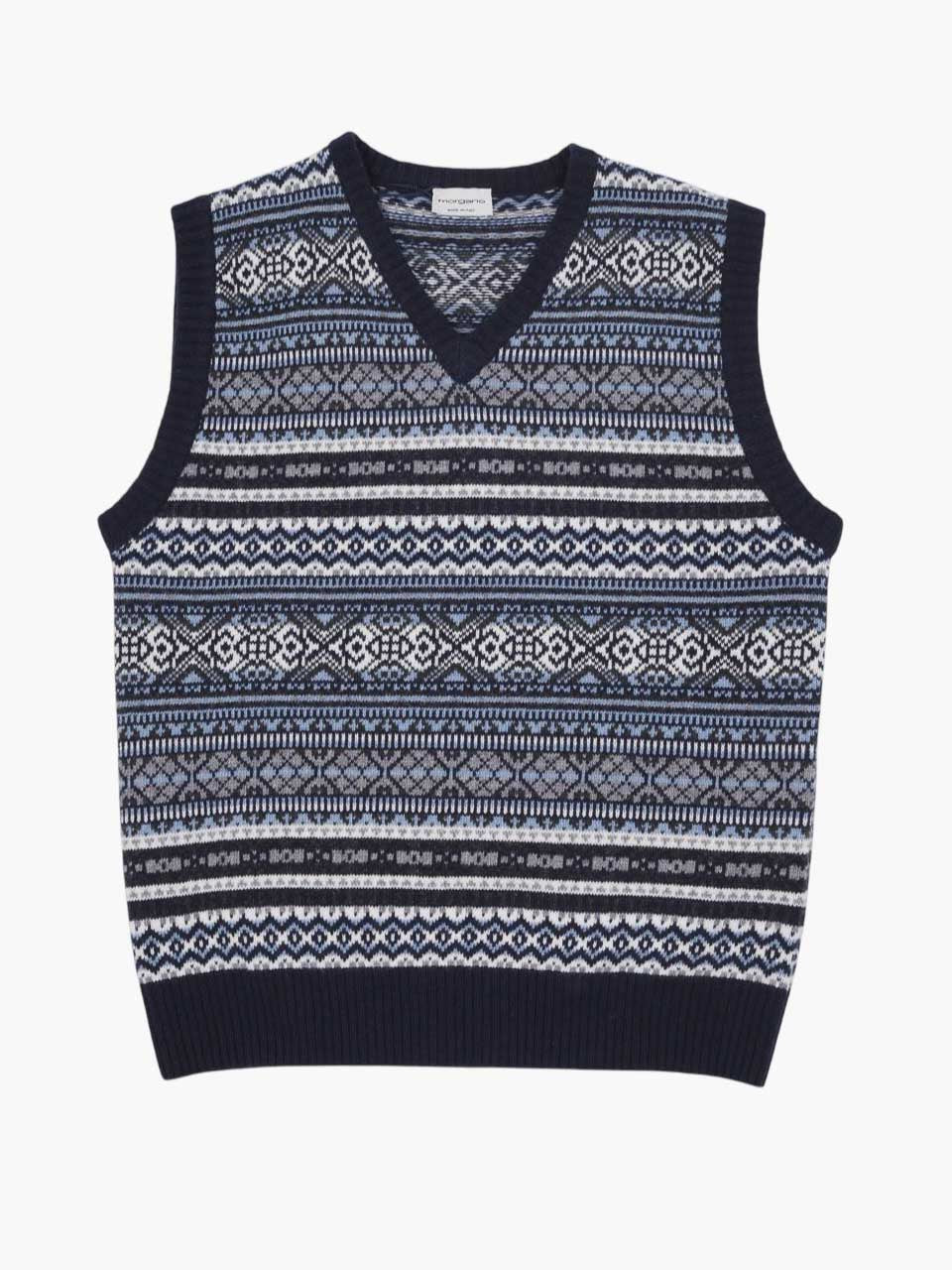Morgano Knitted Checked Wool Vest Navy