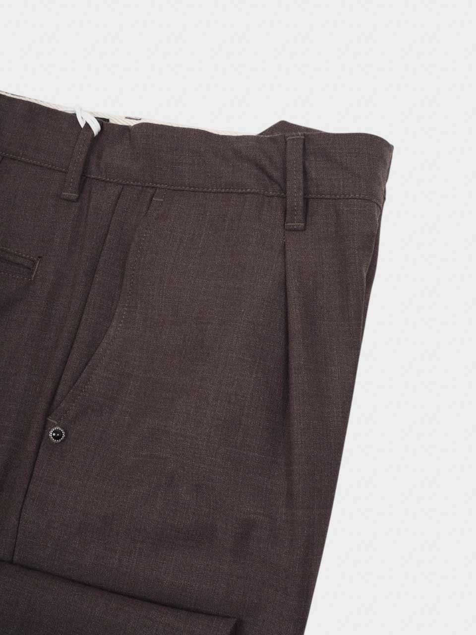 White Sand Loose Fit Wool Trousers Brown