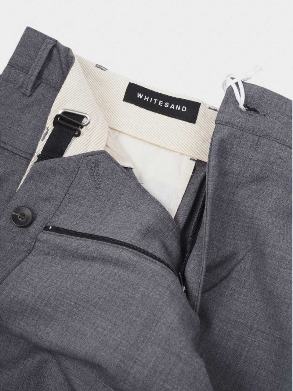 White Sand Loose Fit Wool Trousers Dark Grey