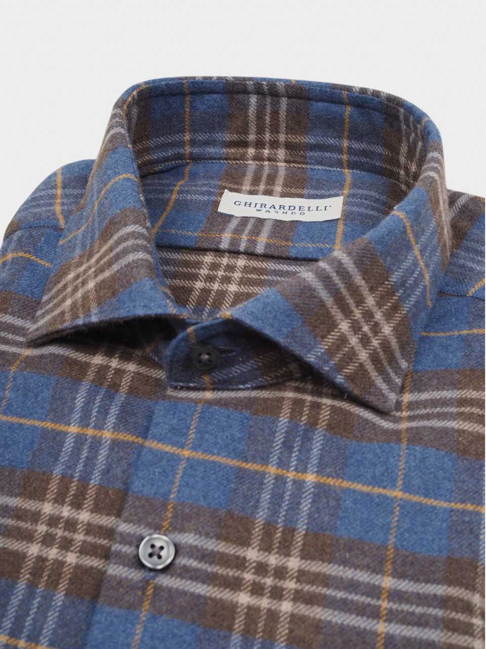 Ghirardelli 1911 Washed Flannel Checked Shirt Navy/Brown