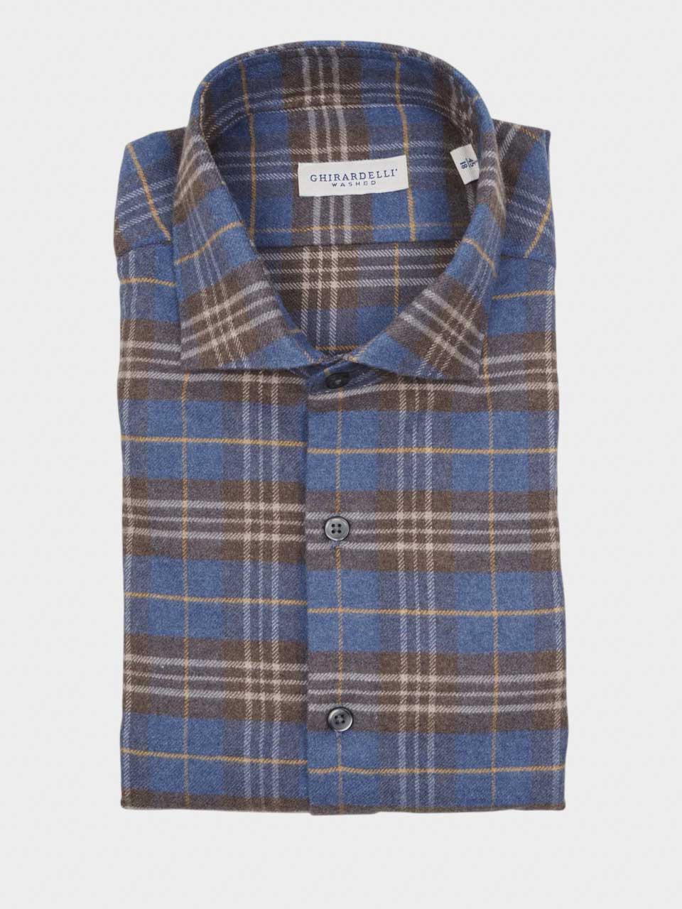 Ghirardelli 1911 Washed Flannel Checked Shirt Navy/Brown