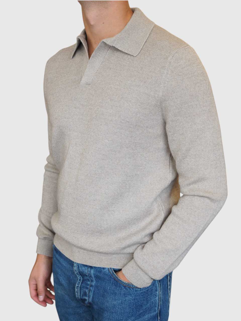Gran Sasso Extrafine Merino Long Sleeve Polo Beige