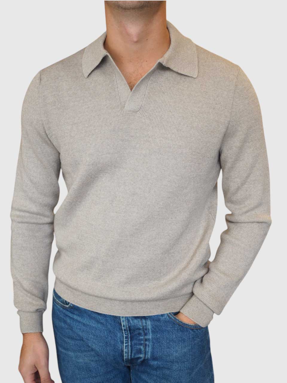 Gran Sasso Extrafine Merino Long Sleeve Polo Beige