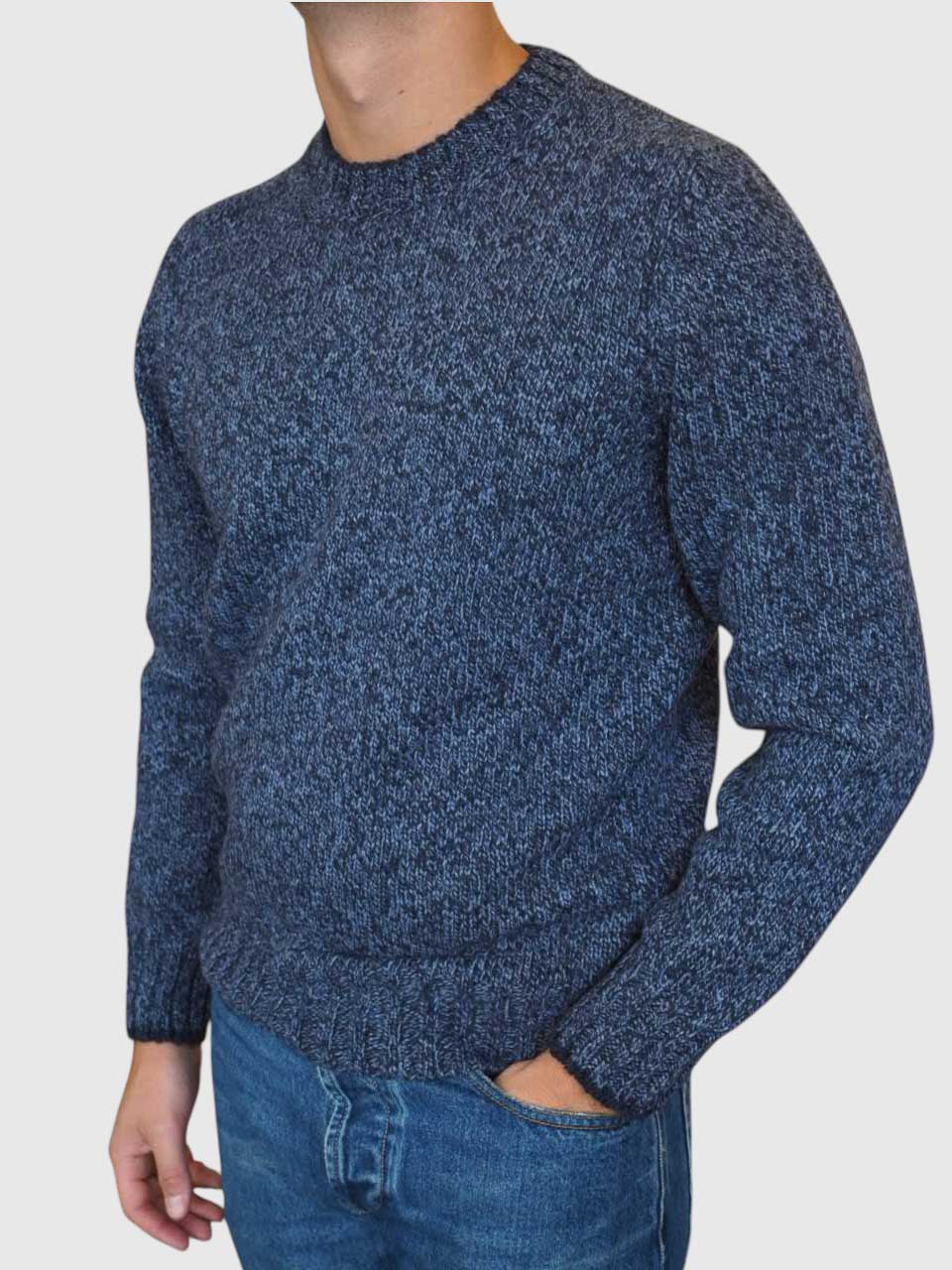 Gran Sasso Knitted Checked Crew Neck Navy