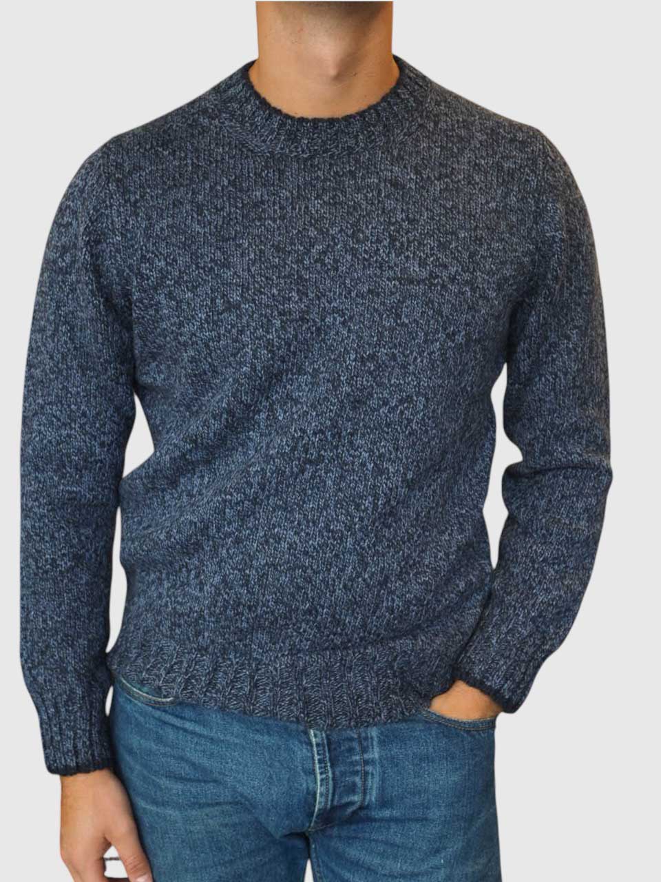 Gran Sasso Knitted Checked Crew Neck Navy