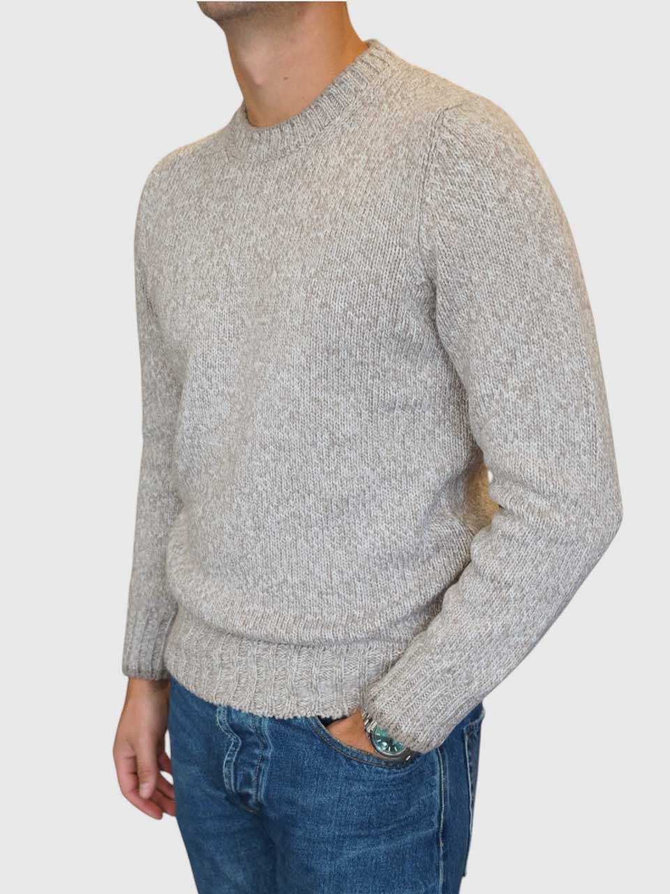 Gran Sasso Knitted Checked Crew Neck Beige