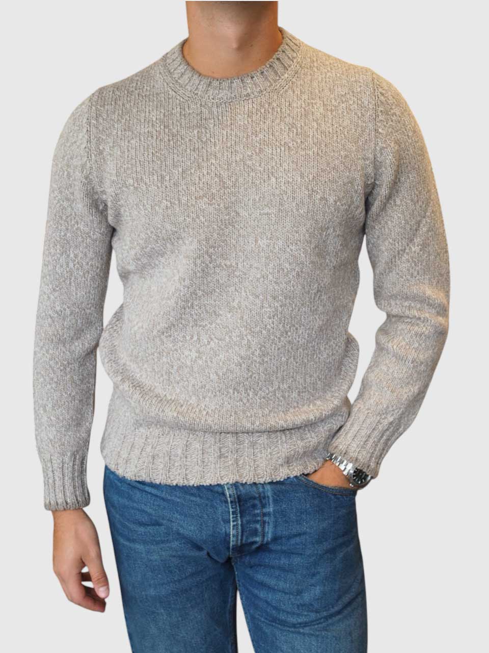 Gran Sasso Knitted Checked Crew Neck Beige