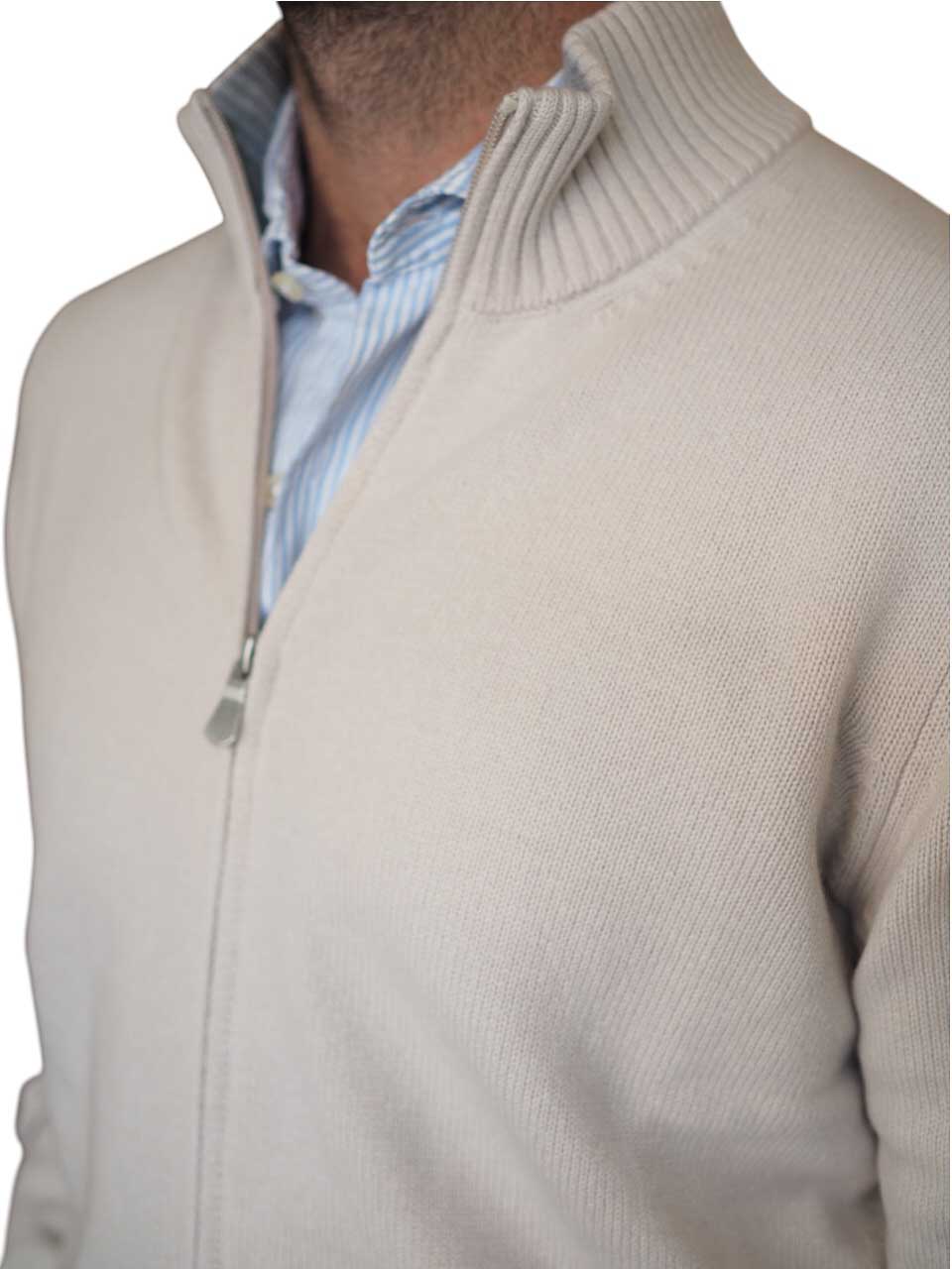 Gran Sasso Full Zip Wool Cashmere Sweater Beige