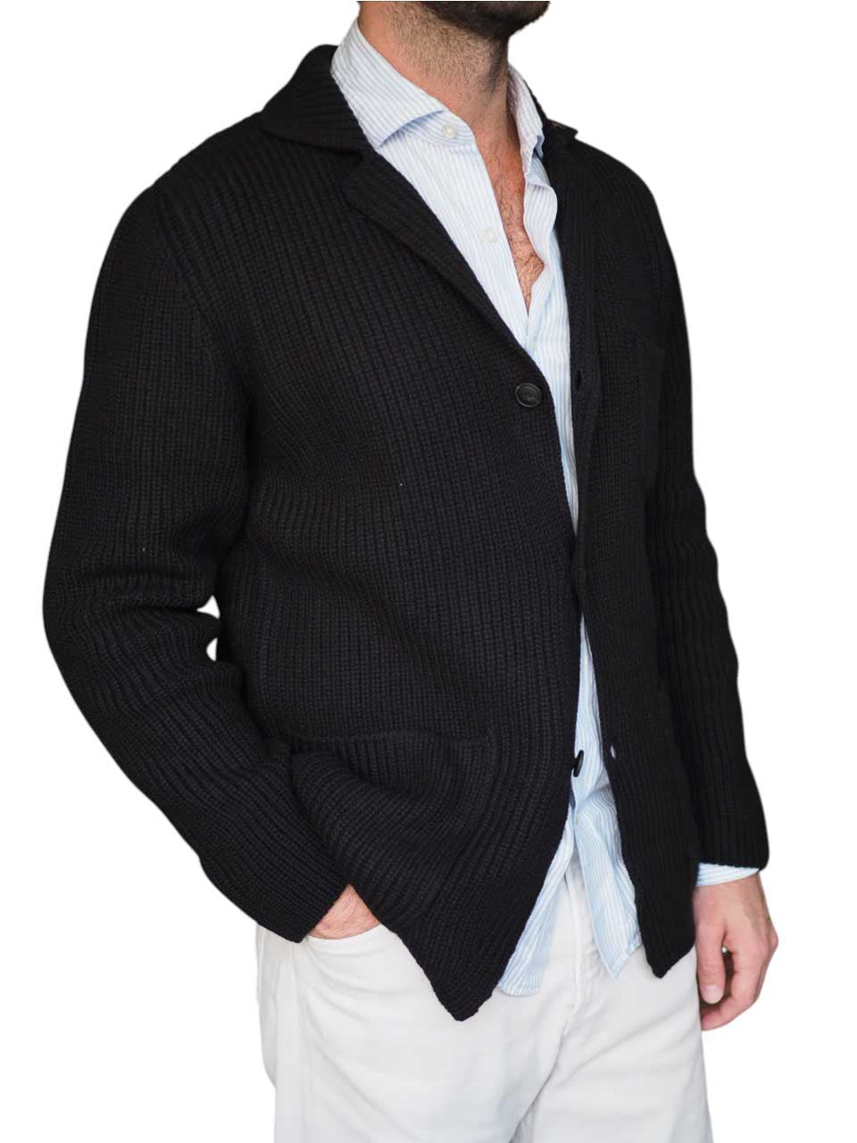 Gran Sasso Knitted Wool Cardigan Off Black