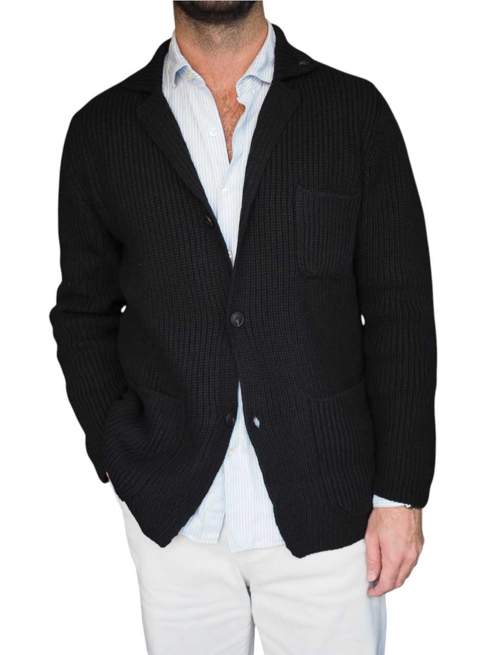 Gran Sasso Knitted Wool Cardigan Off Black