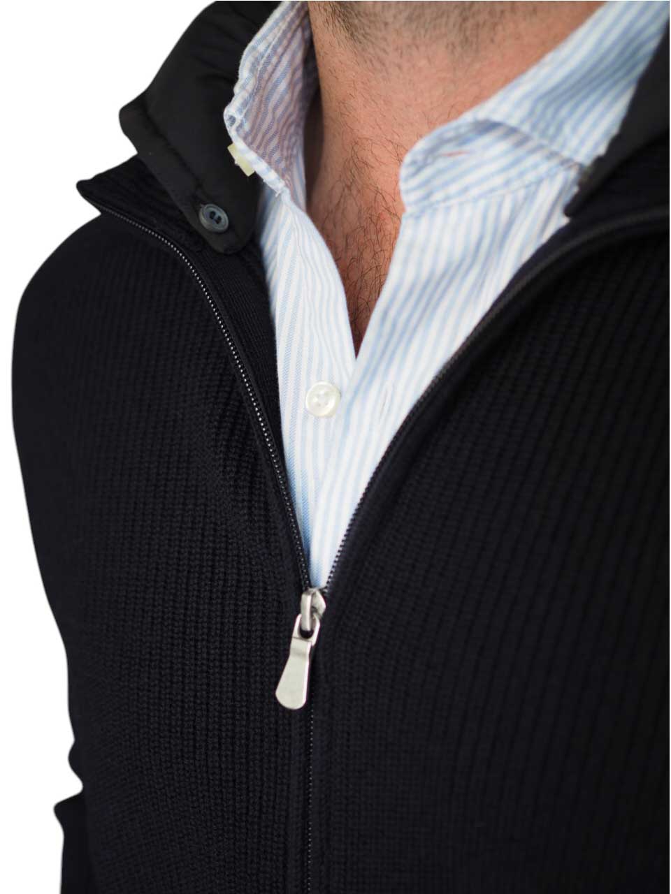 Gran Sasso Knitted Rain Wool Zip Jacket Navy