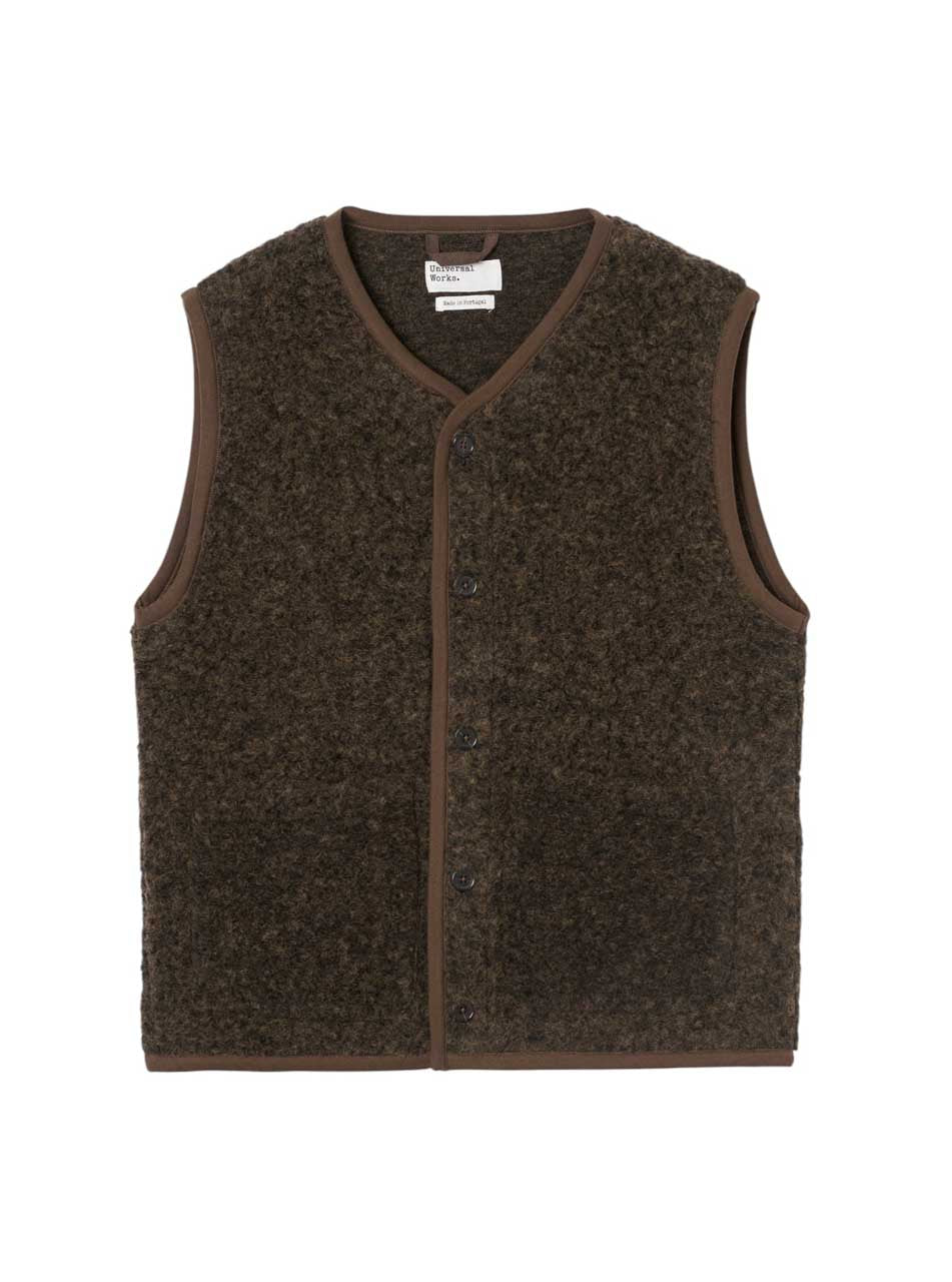 Universal Works Bouclet Fleece Lancaster Gilet Brown
