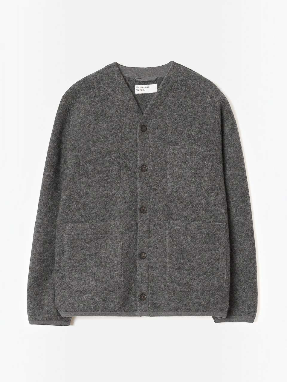 Universal Works Marl Wool Fleece Cardigan Grey