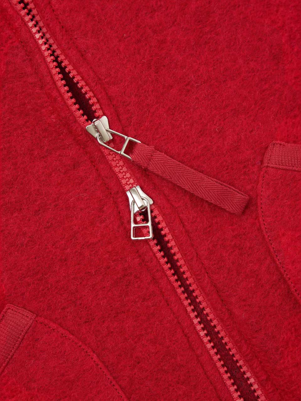 Universal Works Scarlet Wool Fleece Zip Waistcoat Red