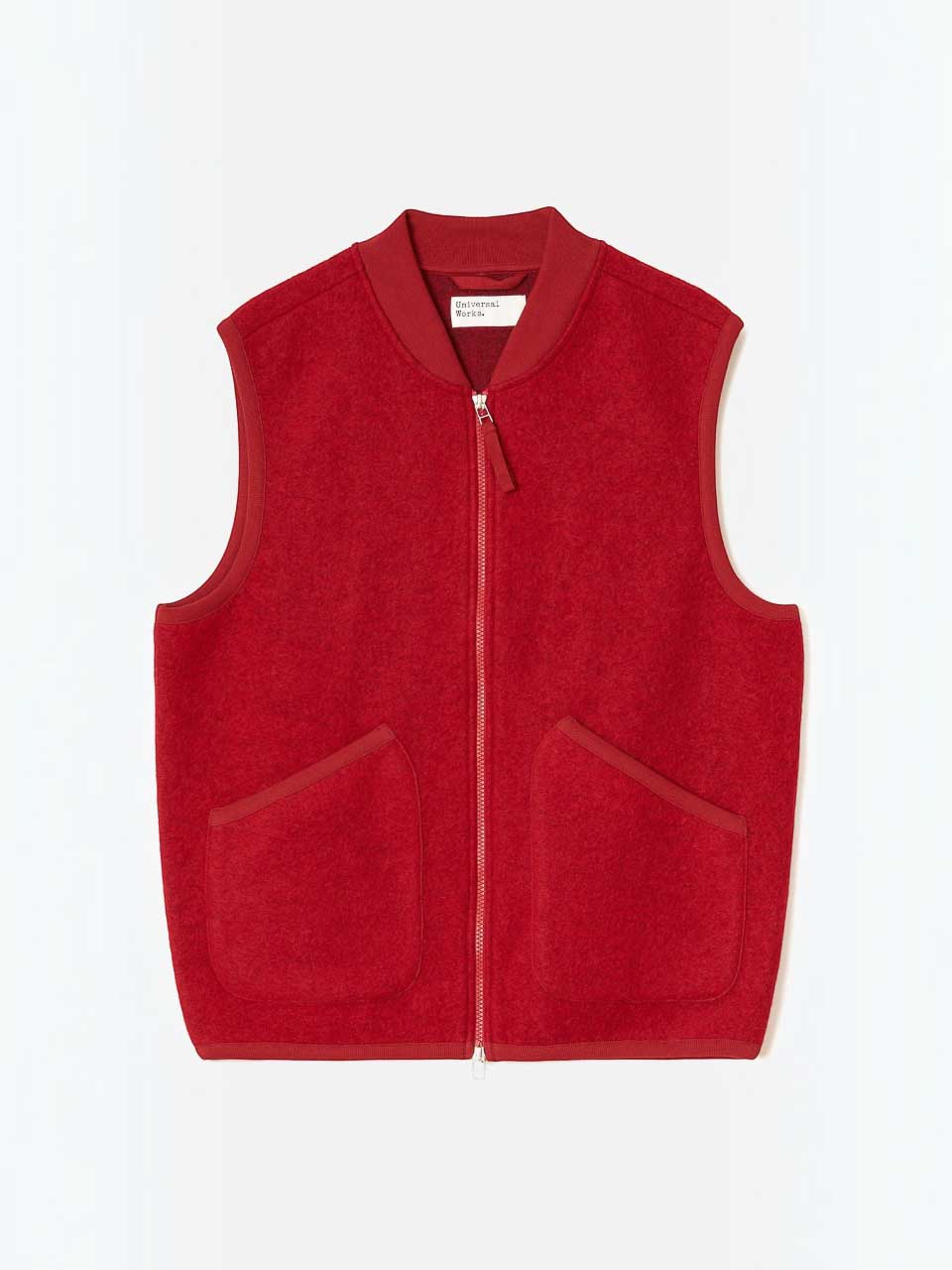 Universal Works Scarlet Wool Fleece Zip Waistcoat Red
