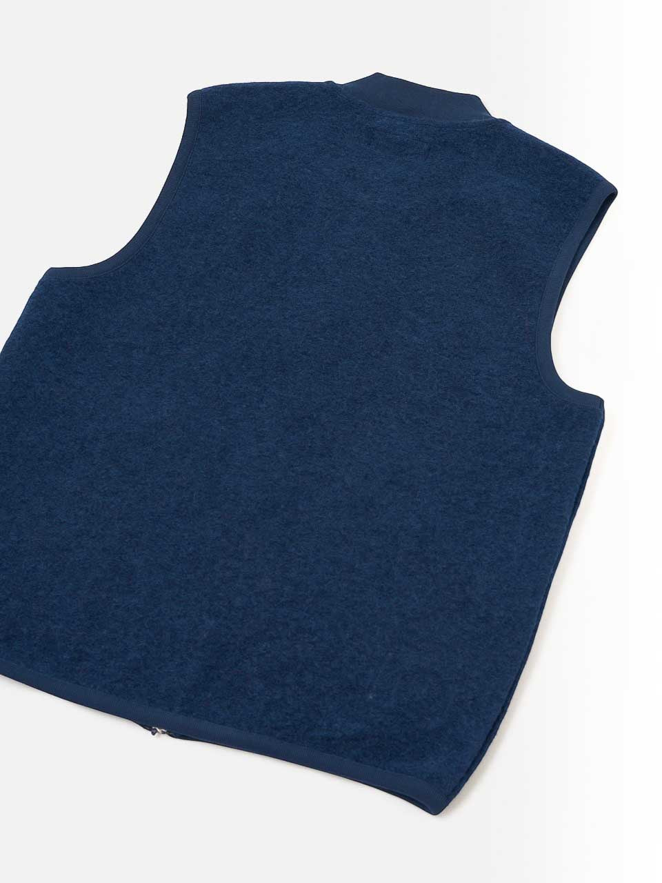 Universal Works Scarlet Wool Fleece Zip Waistcoat Indigo