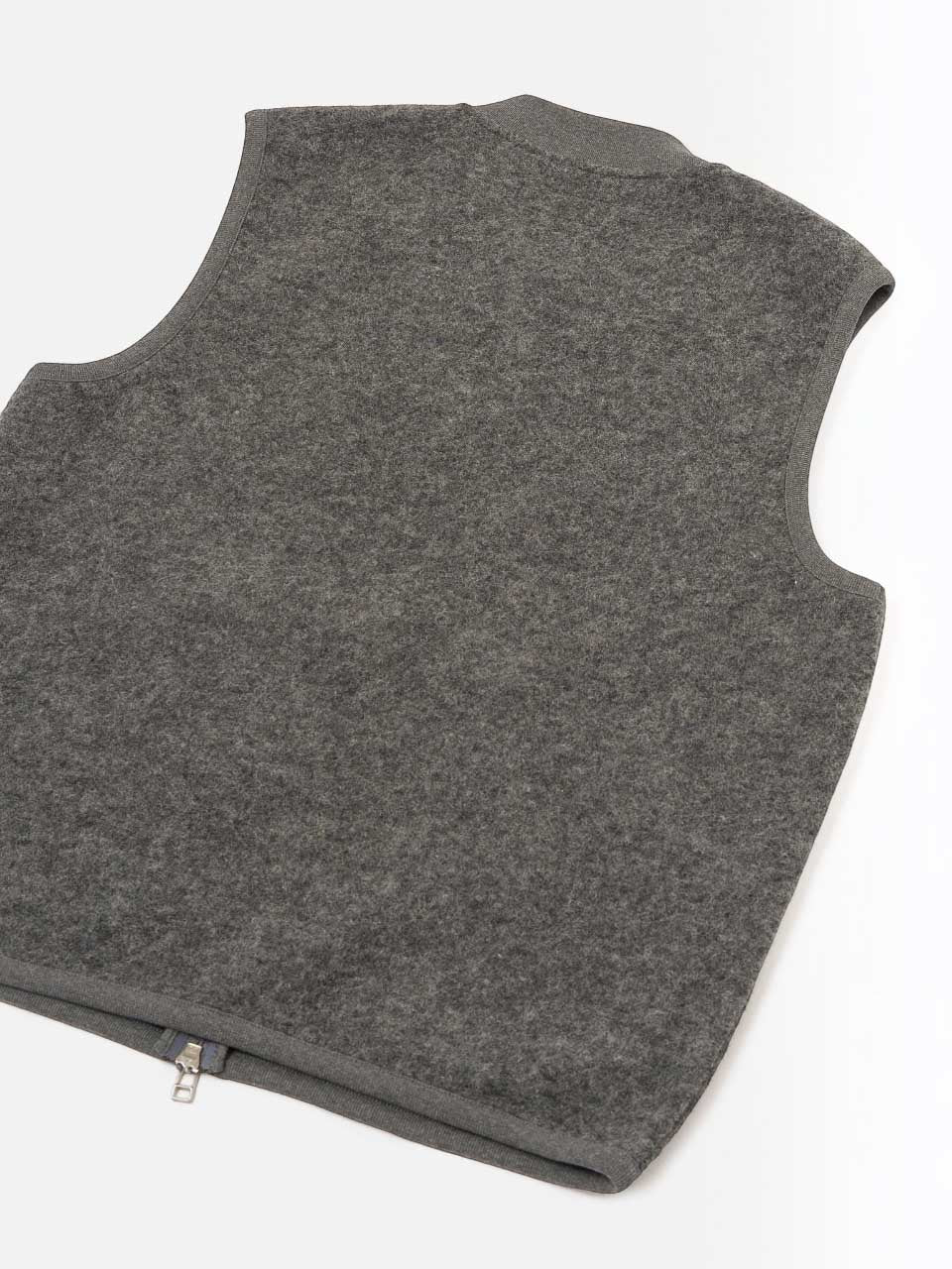 Universal Works Scarlet Wool Fleece Zip Waistcoat Grey