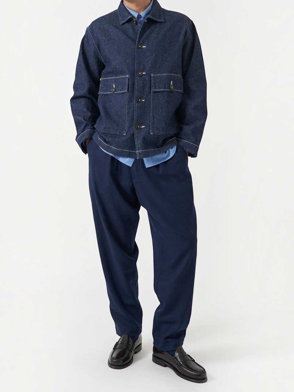 Universal Works Indigo Future Denim Troopers Jacket