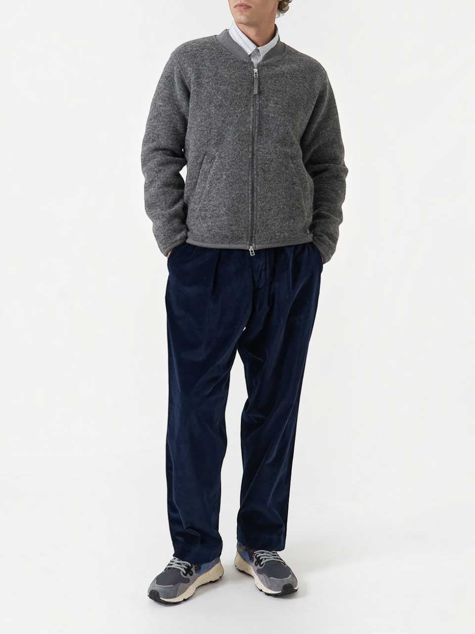 Universal Works Wool Fleece Zip Bomber Jacket Grey