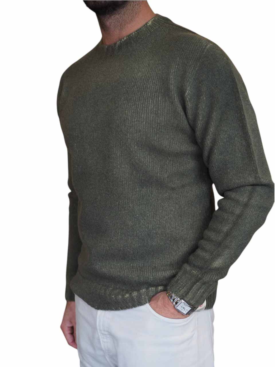 BOB Knitted Reversible Wool Crew Neck Green/Yellow