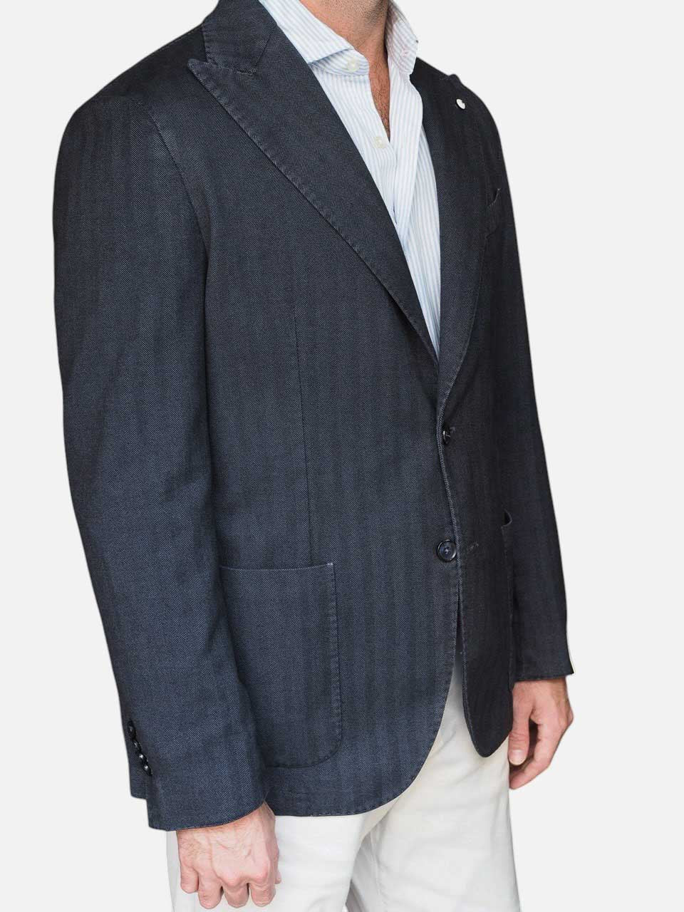 L.B.M 1911 Cotton Herringbone Blazer Navy