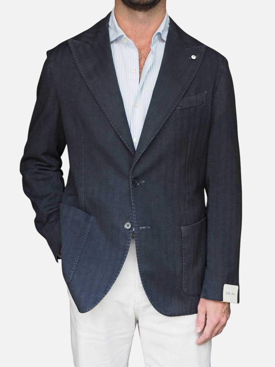 L.B.M 1911 Cotton Herringbone Blazer Navy