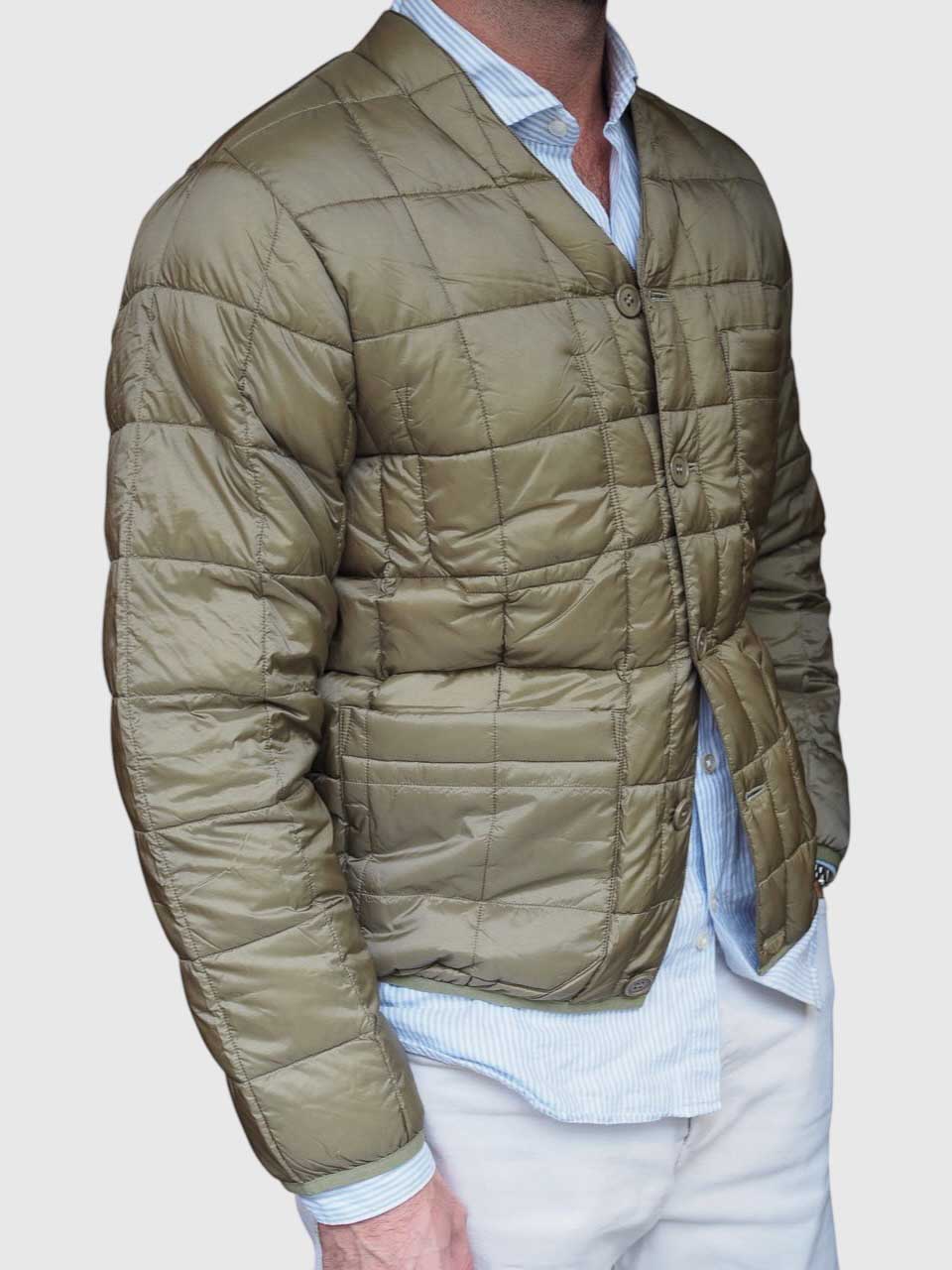 Universal Works Taion Down Cardigan Shell Green