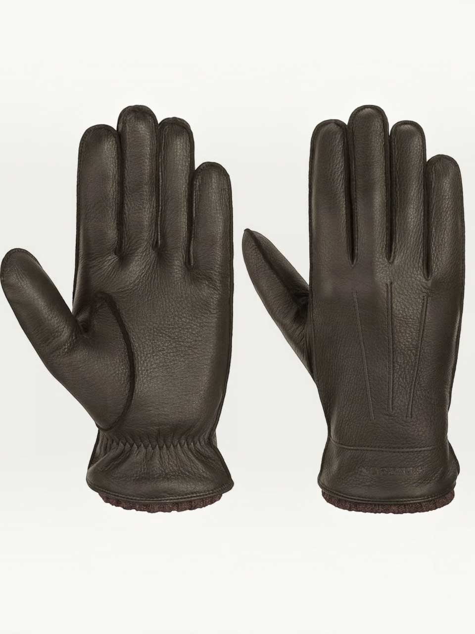 Stetson Deer Cashmere Leather Gloves Dark Brown