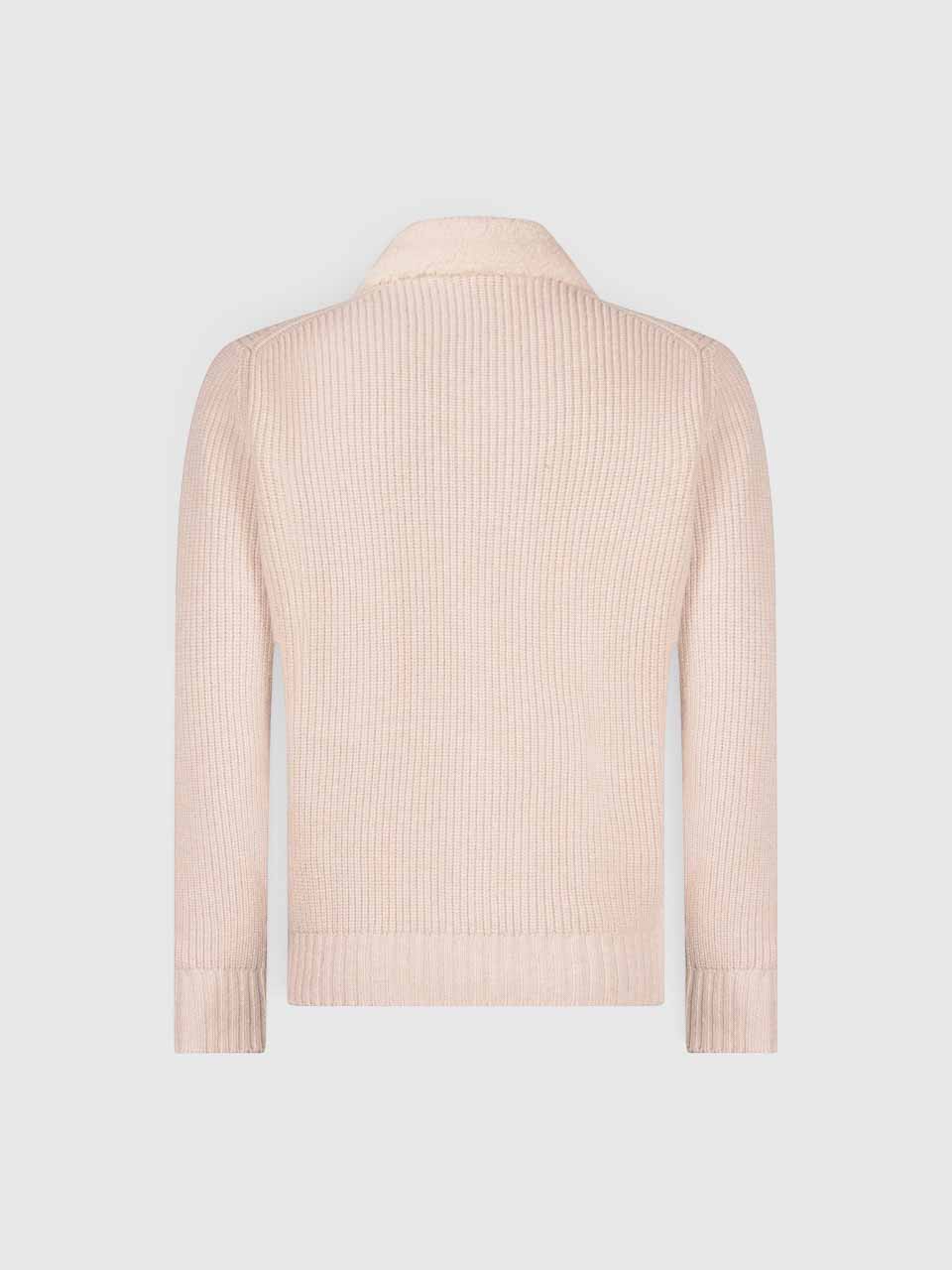 Gran Sasso Pearl Rib faux Fur Collar Zip Jacket Off White