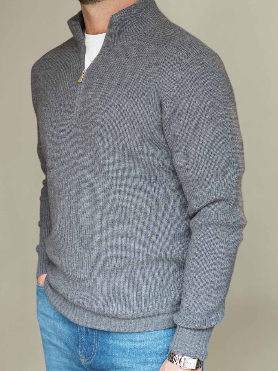 Gran Sasso Rainwool Half Zip Sweater Grey