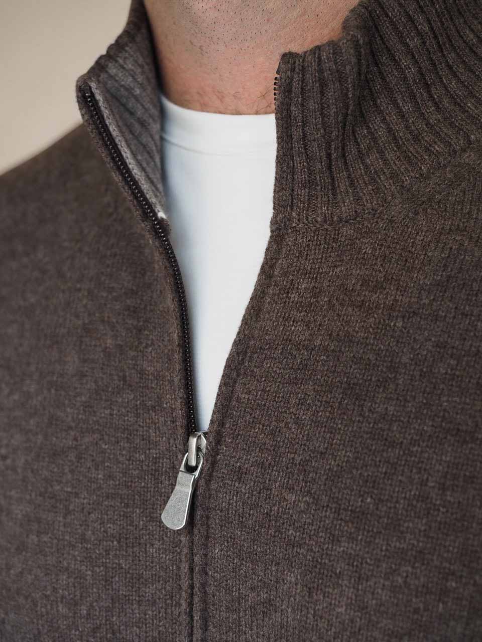 Gran Sasso Full Zip Wool Cashmere Sweater Brown
