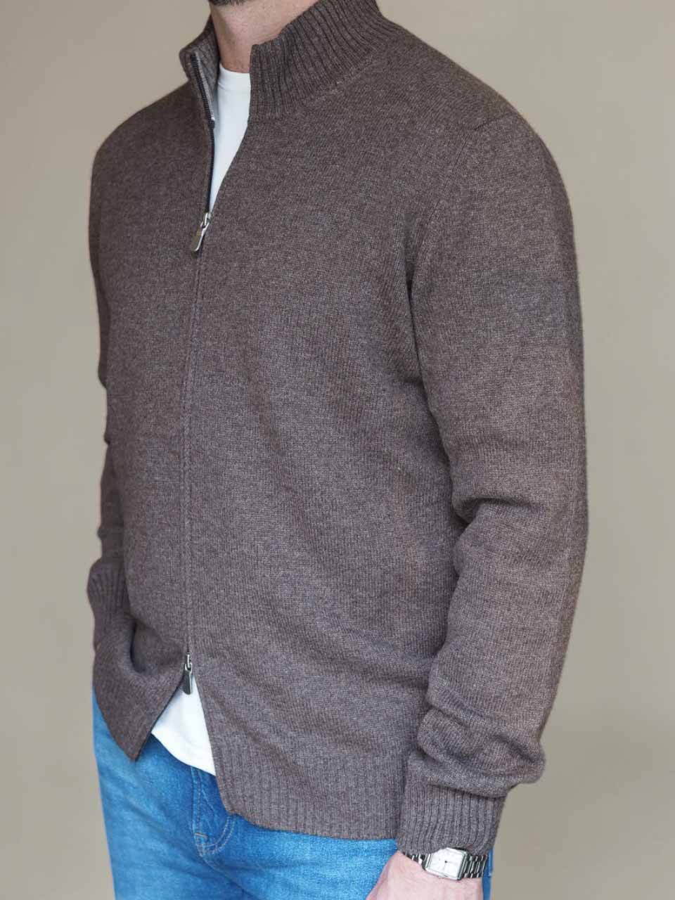 Gran Sasso Full Zip Wool Cashmere Sweater Brown