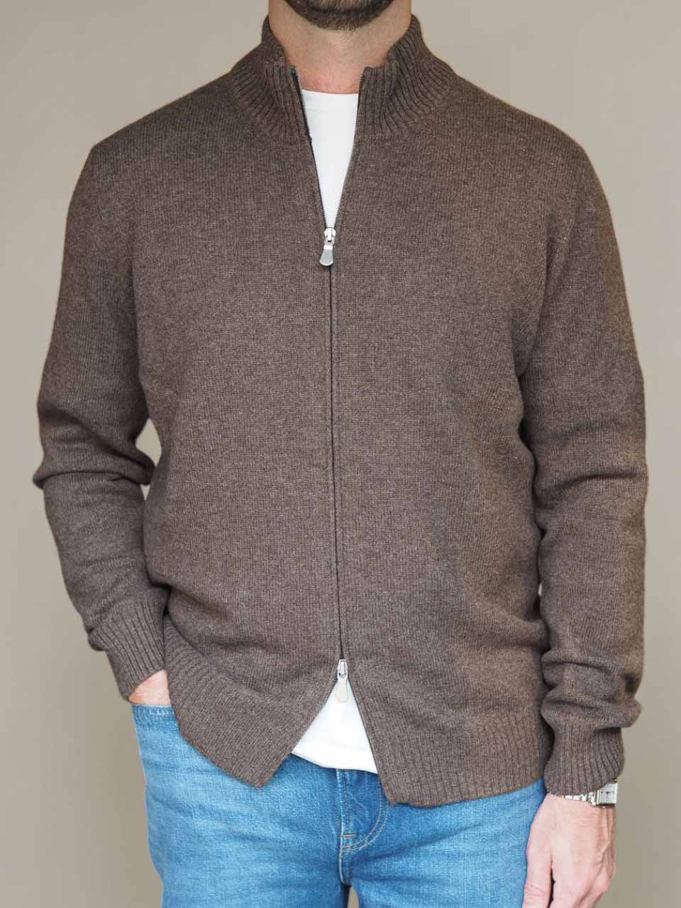 Gran Sasso Full Zip Wool Cashmere Sweater Brown