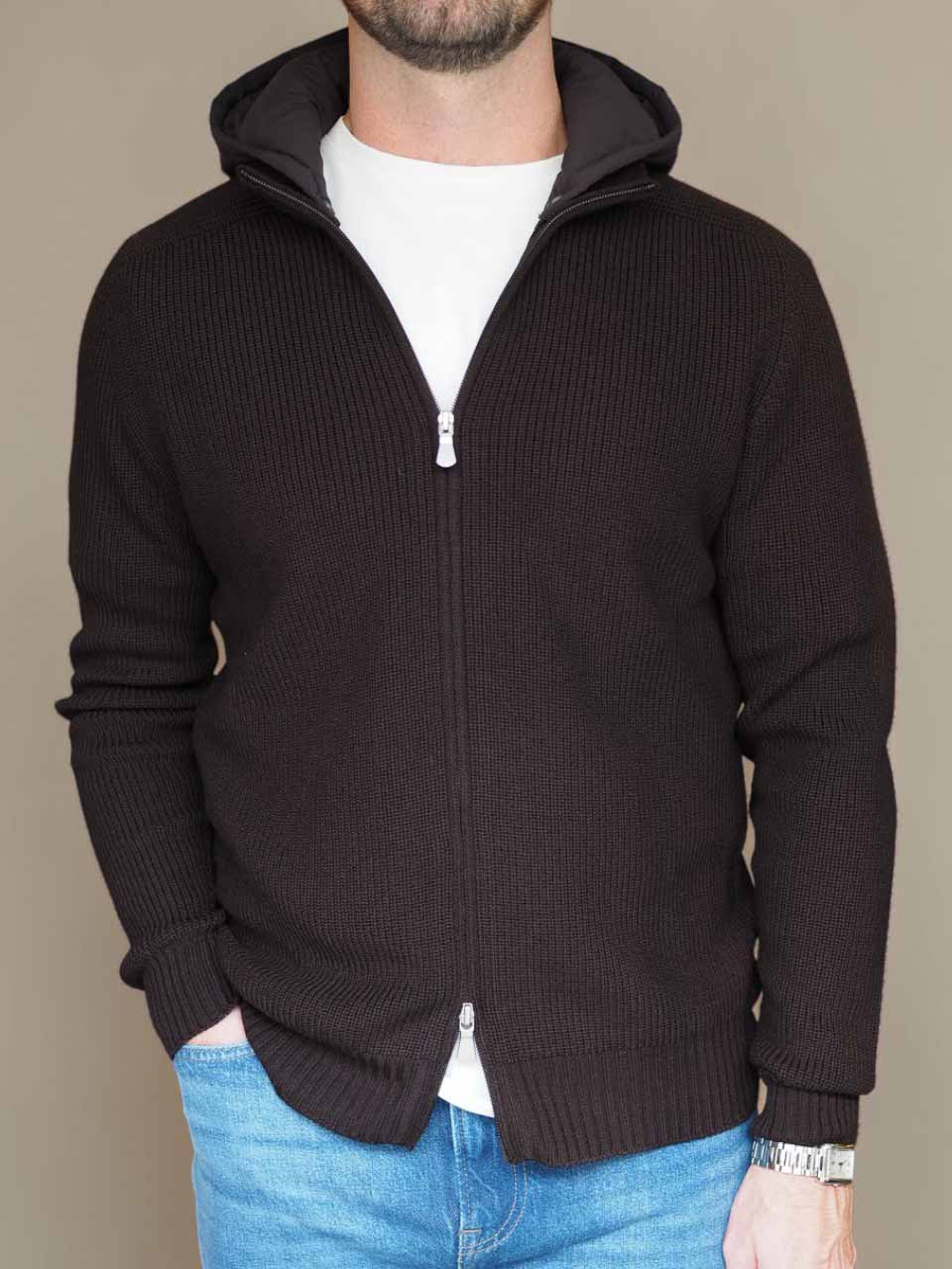 Gran Sasso Knitted Rain Wool Zip Jacket brown