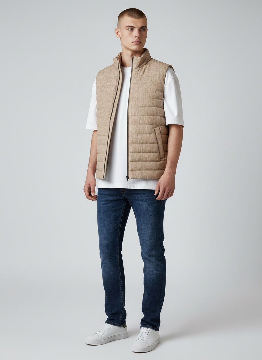Herno Light Padded Linen Vest Sand