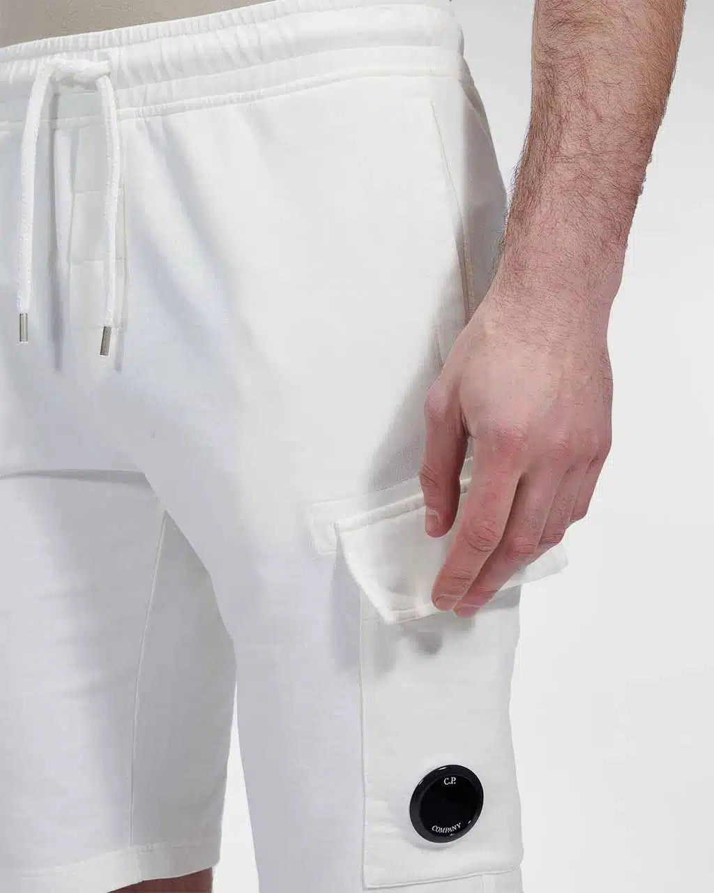 C.P. Company Light Fleece Cargo Shorts White