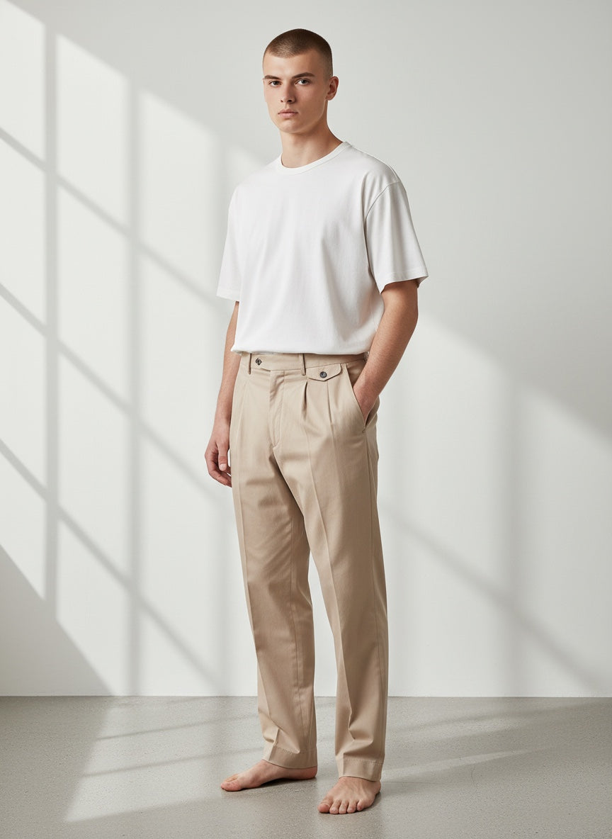 Lardini Washed Cotton Trousers With Pleats Beige