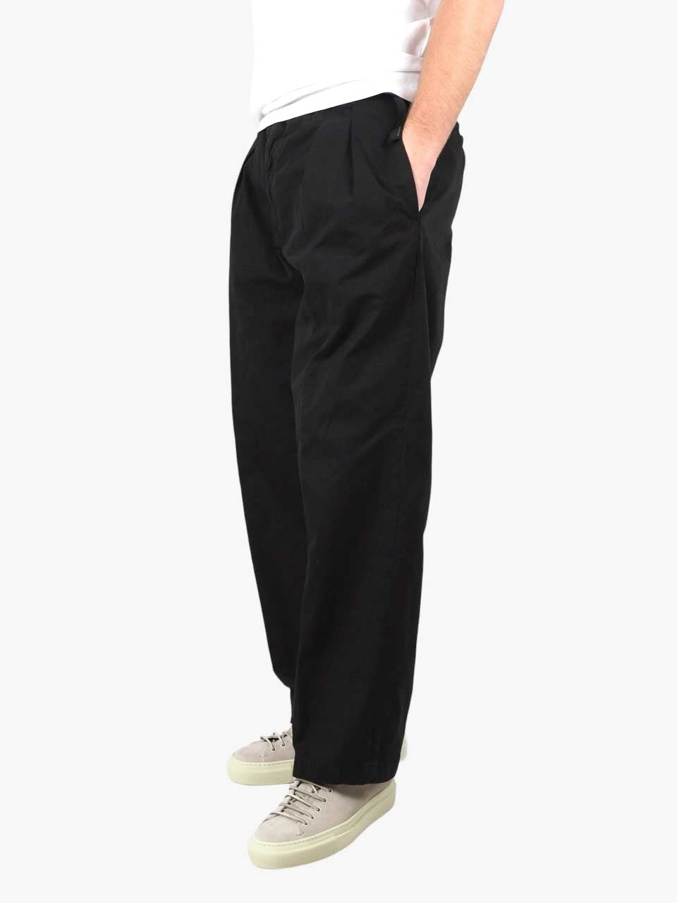 White Sand Loose Fit Drawstring Trousers Black