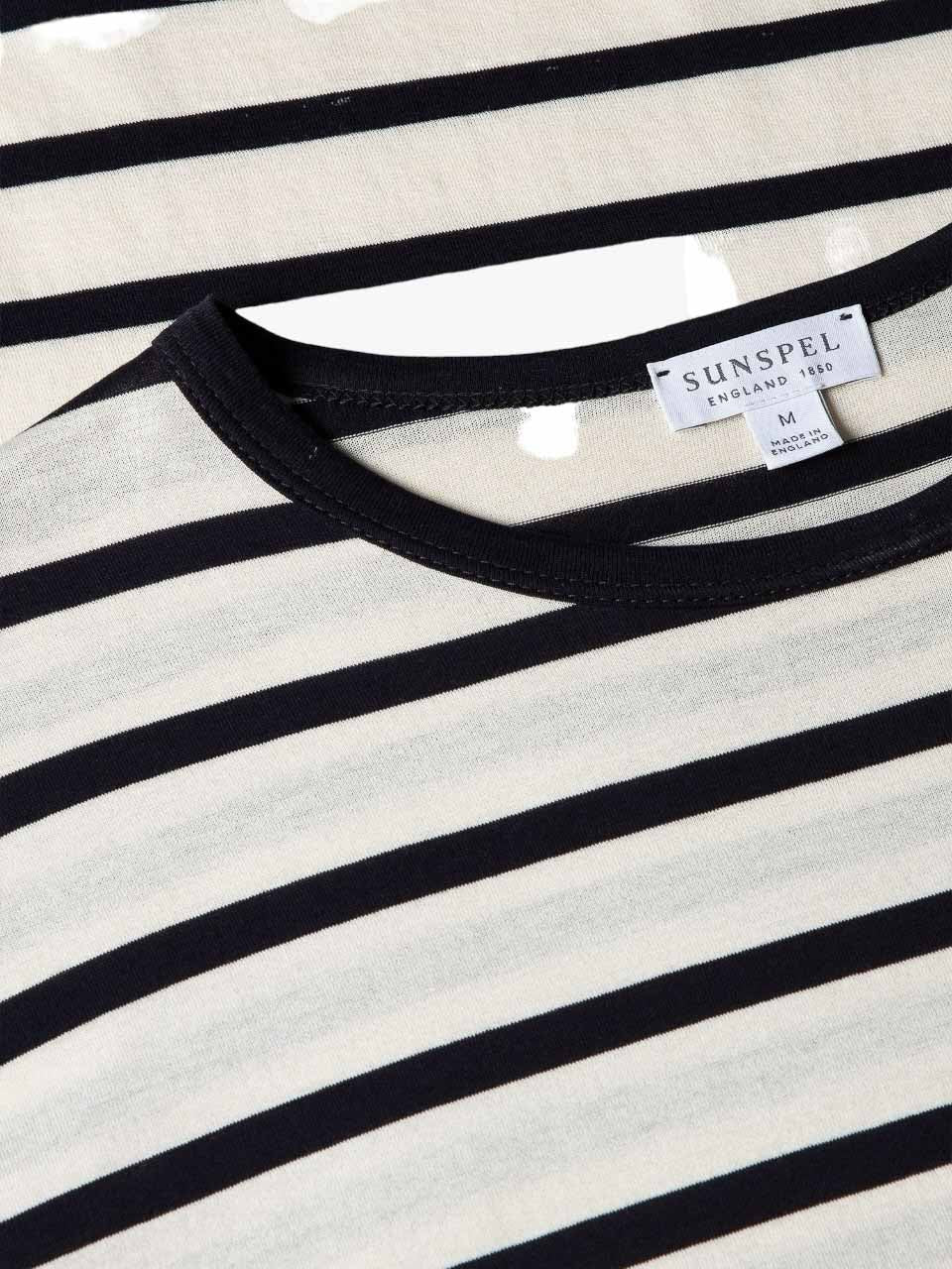 Sunspel Striped Crew Neck Cotton T-Shirt Navy White