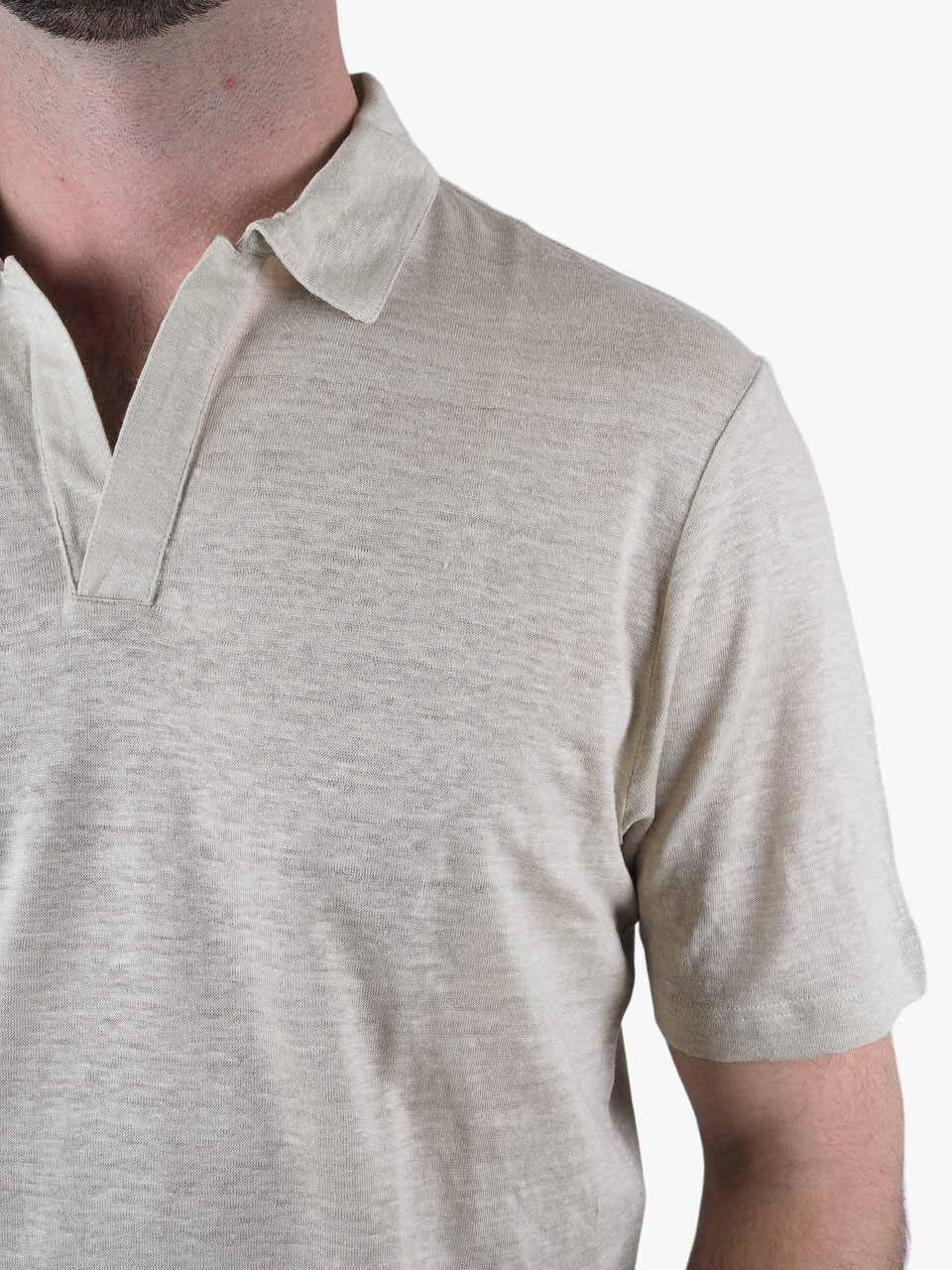 Short Sleeve Linen Polo Beige