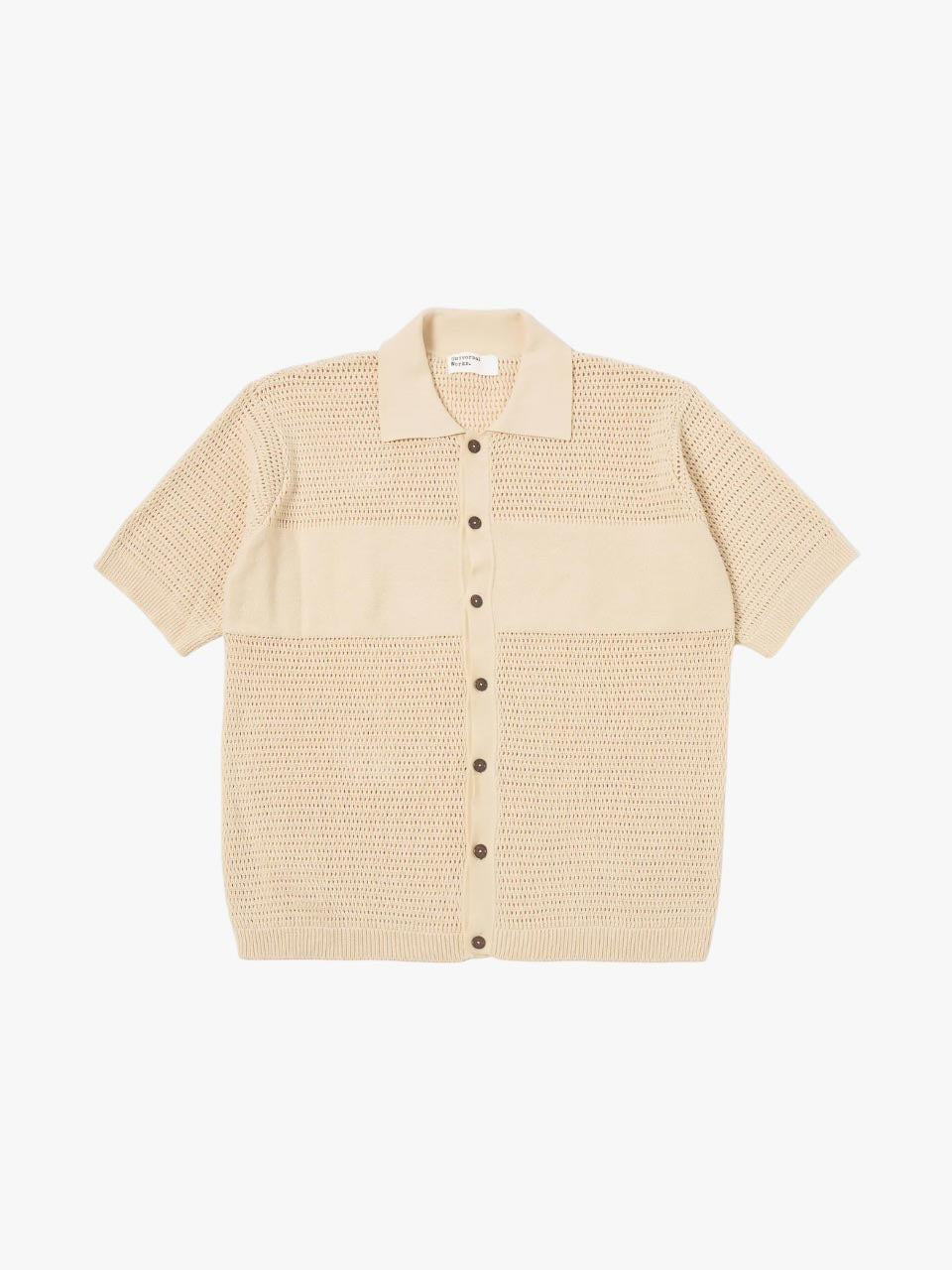 Universal Works S/S Knit Shirt in Ecru Open Knit