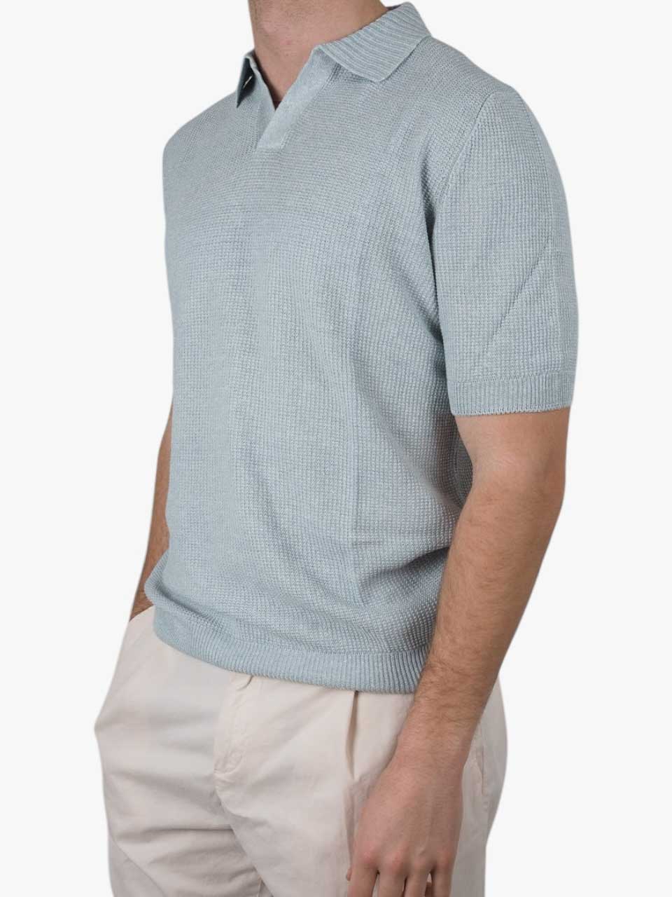 Linen Cotton Knitted Polo Light Blue